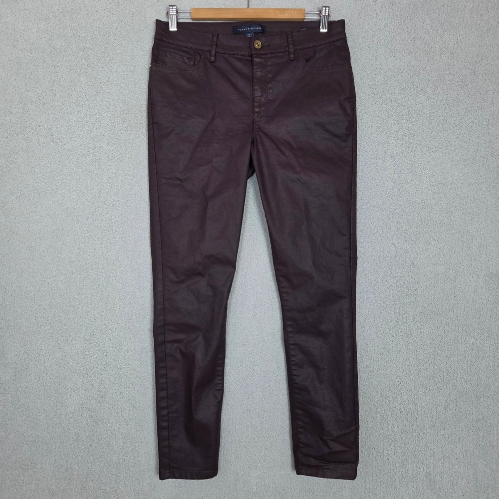 Tommy Hilfiger Greenwich Skinny Pants Womens 10 Burgundy Coated Faux Leather